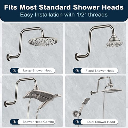 BRIGHT SHOWERS 13 Inch Shower Head Extension Arm with Flange S Shaped High Rise Extender, Long Stainless Steel Rainfall Shower Head Pipe Arm, Brushed Nickel - color: Brushed Nickel, style: S-Shape 13 Inch