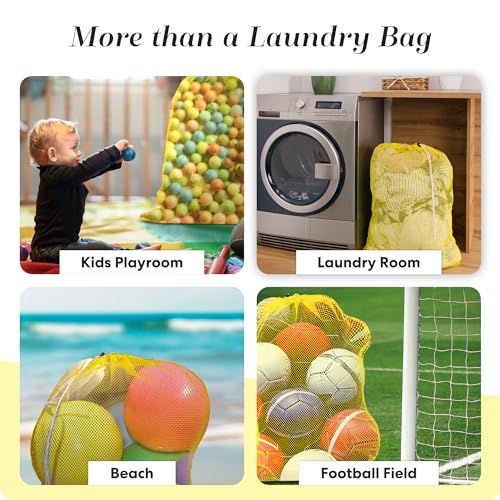 Handy Laundry Mesh XL Laundry Bag 24"x36" 2-Pack, Heavy Duty, Yellow | 2-Pack, XL 24x36 Mesh Laundry Bag, Secure Drawstring, Heavy Duty, Machine Washable, for Delicates Dorm Travel Storage, Yellow - color: Yellow