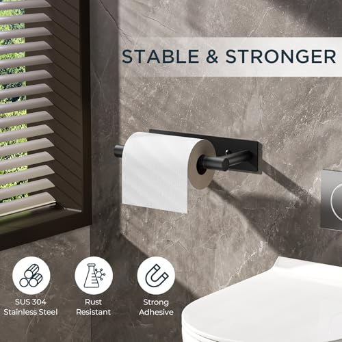 FORIOUS Commercial Toilet Paper Holder Wall Mount Bathroom Tissue Holder | Matte Black | Adhesive or Screw | SUS304 Stainless Steel Rustproof | Pivoting Tissue Roll Holder | Square Base - color: Matte Black