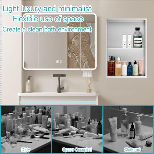 14x20 Inch Brushed Nickel Shower Niche, No Tile Needed Stainless Steel Recessed Bathroom Wall Niche with Double Shelves for Shower Storage - size: 14x20" - Brushed Nickel