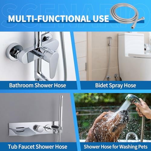 79 Inch Extra Long Stainless Steel Shower Hose - Flexible & Wear-Resistant with Chrome shower head with hose Plated Nut & Insert - color: Chrome, size: 79 Inches