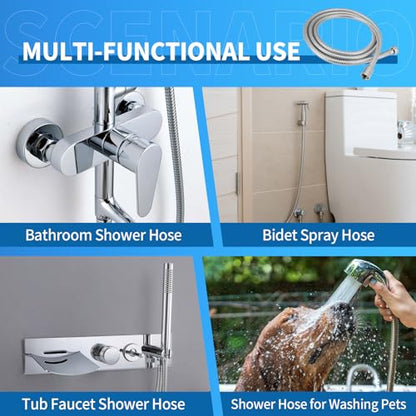 79 Inch Extra Long Stainless Steel Shower Hose - Flexible & Wear-Resistant with Chrome shower head with hose Plated Nut & Insert - color: Chrome, size: 79 Inches