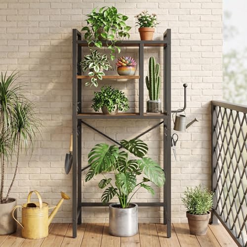 Over The Toilet Storage Rack, 3-Tier Bathroom Organizer Shelf, Above Toilet Storage with Paper Holder 8 Hooks, Over The Toilet Storage Cabinet for Bathroom, Laundry, Rustic Brown and Black TR06BR