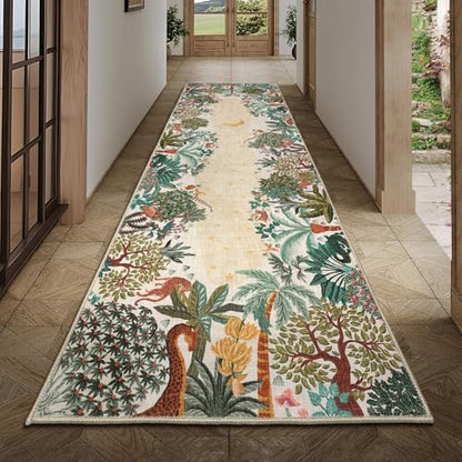 GarveeHome 2.5x8 Jungle Hallway Runner Rug, Soft Beige Animal Long Kitchen Runner Non Slip Entryway Rug Farmhouse Thin Laundry Mat Stain Resistant Carpet for Bathroom Beside - color: Beige, size: 2'6" x 8' (Rectangular)