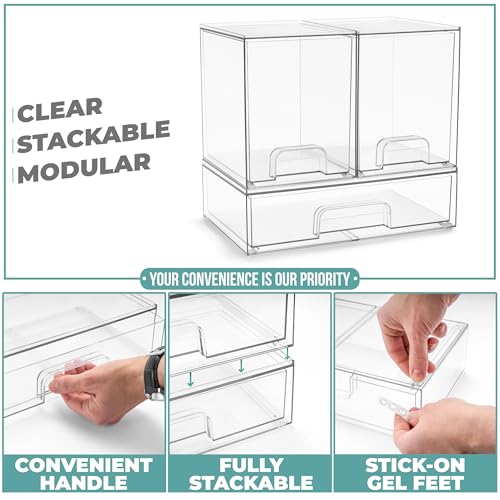 Sorbus Acrylic Storage Containers - 3 Pack, Stackable Storage Bins Set for Bathroom Organization - Clear Acrylic Drawer Organizers - Makeup Case Pull-Out Drawers (7.6’’ Tall and 12.1’’ Wide) - size: 3 Pack, 7.6’’ Tall and 12.1’’ Wide