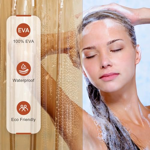 AmazerBath Shower Curtain Liner, EVA Clear Orange-Brown Heavy Duty Shower Curtain and Liner 2-in-1, 72x72 Luxury Plastic Weighted Bathroom Shower Liner, 12 Rustproof Grommets & 3 Heavyweight Stones - color: Rainbow Sunset, size: 72"W x 72"L (Pack of 1)
