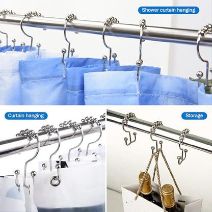 24er Pack Shower Curtain Hooks Rings, Rust Resistant Metal Double Glide Shower Hooks Rings for Bathroom Shower Rods Curtains, Stainless Steel Curtain Hooks (Brown) - color: Brown