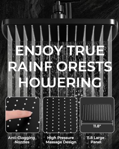 Shower Head with Handheld,High Pressure Black Slide Bar Shower Head | Regaderas Para Shower,11.8" Rectangular,Shower Head,Dual Shower Head,Bathroom Decor,Extension Arm,5 Spray Mode - color: C-Matte Black, style: Rectangular 12"