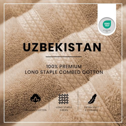 Bath Towels Set of 4 Extra Large Towels set, 30x60 In, 100% Uzbek Cotton 600 GSM Oeko-TEX Larger & Lighter Weight, Quicker to Dry Super Soft and Absorbent Perfect for Bathroom–Desert Beige - color: Beige