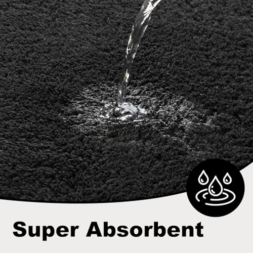 TYUU Black Bathroom Runner Rugs, Ultra Soft Long Bath Mat Machine Washable Super Absorbent Quick Dry Bathroom Runner Rug 16 x 60 Non Slip, Black 16" x 60" - color: Black, size: 16" x 60"