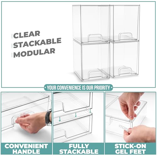 Sorbus Acrylic Storage Containers - 4 Pack, Stackable Storage Bins Set for Bathroom Organization - Clear Acrylic Drawer Organizers - Makeup Case Pull-Out Drawers (7.6’’ Tall) - size: 4 Pack, 7.6’’ Tall