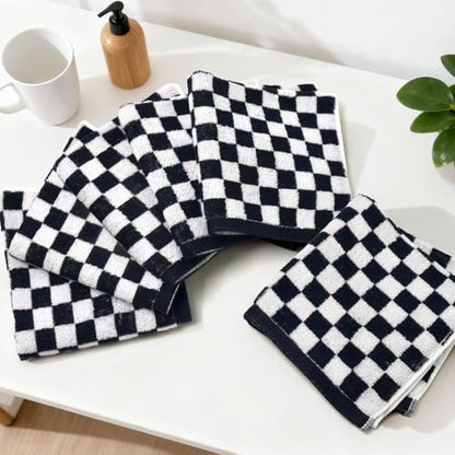 Washcloths 12 Pack Checkered - Wash Cloths for Showering (13"x13") in Black | Multi-Purpose Bathroom Face Cloths, Soft and Quick Dry - color: Black