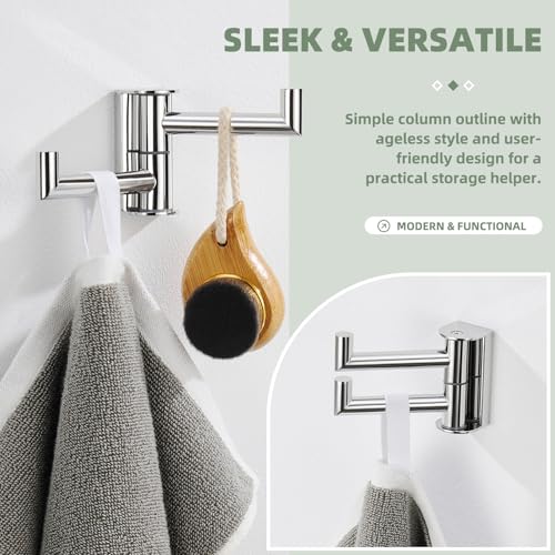 Angle Simple Swivel Robe Hook, Bathroom Towel Double Hook, Polished Chrome | SUS304 Stainless Steel, 2 Arms Hand Towel Holder for Kitchen Closet Entryway, Fold Flat when Not in Use, Screws Mounted - color: Polished Chrome, size: 1 Pack