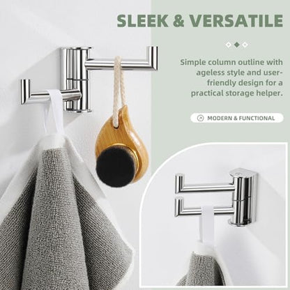 Angle Simple Swivel Robe Hook, Bathroom Towel Double Hook, Polished Chrome | SUS304 Stainless Steel, 2 Arms Hand Towel Holder for Kitchen Closet Entryway, Fold Flat when Not in Use, Screws Mounted - color: Polished Chrome, size: 1 Pack