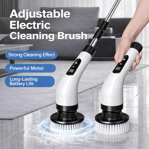 Premium Electric Bathroom Cleaning Brush, Waterproof Cordless Bathroom & Kitchen Cleaning Brush with Adjustable Handle & 9 Replaceable Heads – Powerful Deep Clean Tile, Grout, Tub, Window & Floor