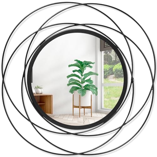 Wall Mirror Mounted Black Small Round Decorative Mirrors, Circle Metal Art Mirror Home for Bathroom Vanity, Living Room or Bedroom 12” x 12” - color: Circle-black, size: 12"L x 12"W
