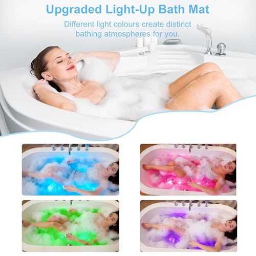 Bubble Bath Massager Mat with Ambient Light & Remote Control | 74 bubble jets，Inflatable pillow，Upgraded anti-slip suction cup，Noise reduction machine，Relieve fatigue and muscle soreness