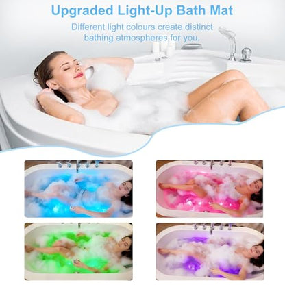 Bubble Bath Massager Mat with Ambient Light & Remote Control | 74 bubble jets，Inflatable pillow，Upgraded anti-slip suction cup，Noise reduction machine，Relieve fatigue and muscle soreness