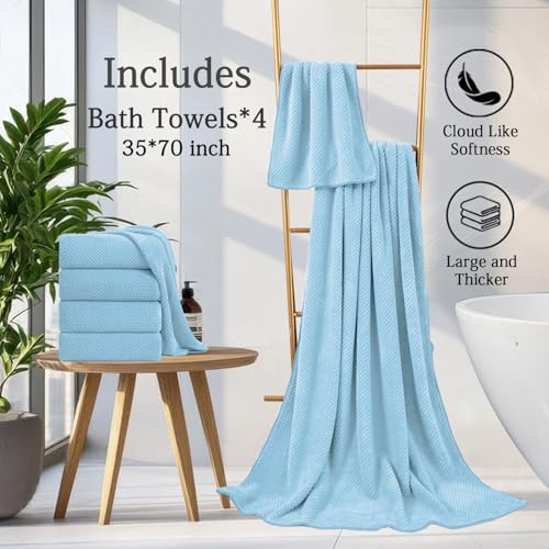Hailea Extra Large Bath Towels Set 35x70 Inches - Blue Luxury 600 GSM Oversized Bath Sheet Towel,Ultra Soft Microfiber - Quick Dry,Highly Absorbent Shower Towels Spa Hotel Bathroom Towel Set (4-Pack) - color: Blue Set, size: 4-Piece Set