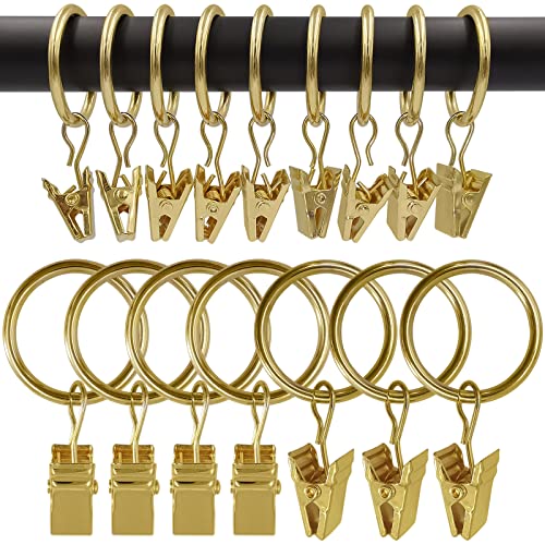 100 Pack Metal Curtain Rings with Clips, Drapery Clips with Rings, Drapes Rings 1 inch Inner Diameter, Fits Diameter 5/8 inch Curtain Rods, Gold Color - color: Gold, size: 1" I D 100 Pack