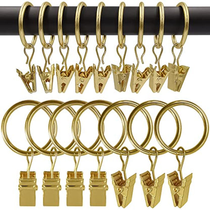100 Pack Metal Curtain Rings with Clips, Drapery Clips with Rings, Drapes Rings 1 inch Inner Diameter, Fits Diameter 5/8 inch Curtain Rods, Gold Color - color: Gold, size: 1" I D 100 Pack