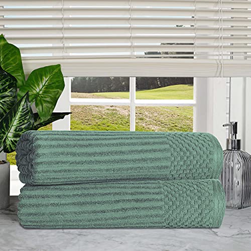 Superior Cotton 2-Piece Solid and Ribbed Bath Sheet Set, Bath Sheets- 34" x 68", Basil - color: Basil, size: Bath Sheet 2-Pack