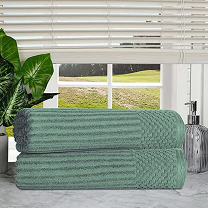 Superior Cotton 2-Piece Solid and Ribbed Bath Sheet Set, Bath Sheets- 34" x 68", Basil - color: Basil, size: Bath Sheet 2-Pack
