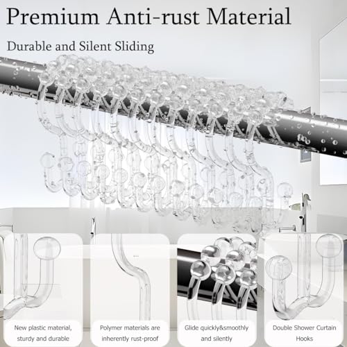 Resze 12 PCS Clear Double Shower Curtain Hooks,Plastic Shower Curtain Rings | Shower Hooks, Multi-functional Rings for Bathroom Shower Curtain,shower curtain liner and Kitchen supplies, etc. - color: Clear