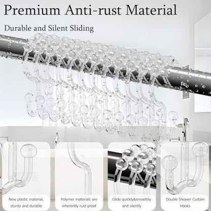 Resze 12 PCS Clear Double Shower Curtain Hooks,Plastic Shower Curtain Rings | Shower Hooks, Multi-functional Rings for Bathroom Shower Curtain,shower curtain liner and Kitchen supplies, etc. - color: Clear