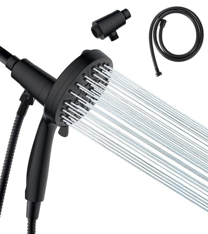 High Pressure Shower Head with Magnetic Back Fixed Base Design ,Handheld Showerhead with Hose Set Stainless Steel 59 inches/5 ft 10-Setting 5 inches Large Face ,Chrome Finish - color: Black