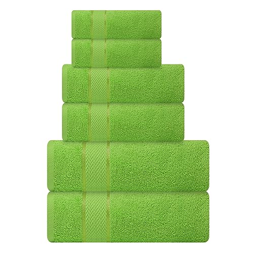 CRAFTBERRY- 6 Piece Cotton Bath Towel Set - 2 Bath - 2 Hand - 2 Face, Lime | 100% Cotton • Thick & Plush • Hotel Quality • Ultra Soft • Highly Absorbent • Quick Dry • Low Lint • Machine Washable - color: Parrot Green