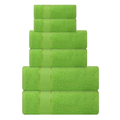 CRAFTBERRY- 6 Piece Cotton Bath Towel Set - 2 Bath - 2 Hand - 2 Face, Lime | 100% Cotton • Thick & Plush • Hotel Quality • Ultra Soft • Highly Absorbent • Quick Dry • Low Lint • Machine Washable - color: Parrot Green