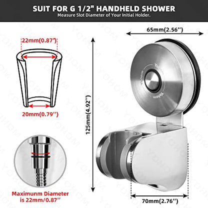 YOHOM Shower Head Holder Suction Cup Handheld Shower Bracket Adjustable Vacuum Shower Wand Hose Holder for Sprayer Nozzle Removable Bathroom Shower Accessory Clip Wall Mount Stainless Steel Brushed - style: Silver