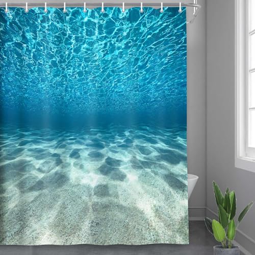 MERCHR Blue Ocean Beach Shower Curtain, Nature Underwater Sea World Scene Bathroom Curtains Waterproof Fabric, 60X72 Inches - color: Blue, size: 60"W x 72"L (Pack of 1)