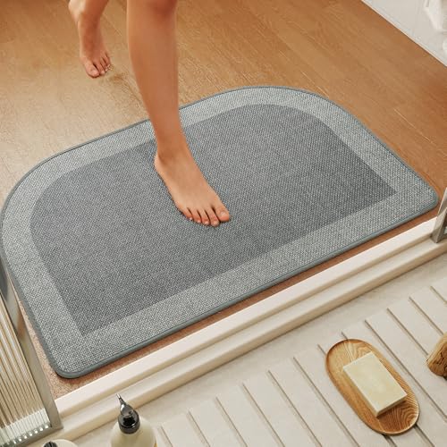 YDKGL Half Circle Bath Mat, Thin Bathroom Rugs Fit Under Door, Grey 16x24 | Non Slip, Quick Dry Absorbent, Rubber Backing Washable, Semi Circle Bathmat for Bathroom Floor, Tub and Shower, Home Decor - color: A-grey, size: 16" X 24“
