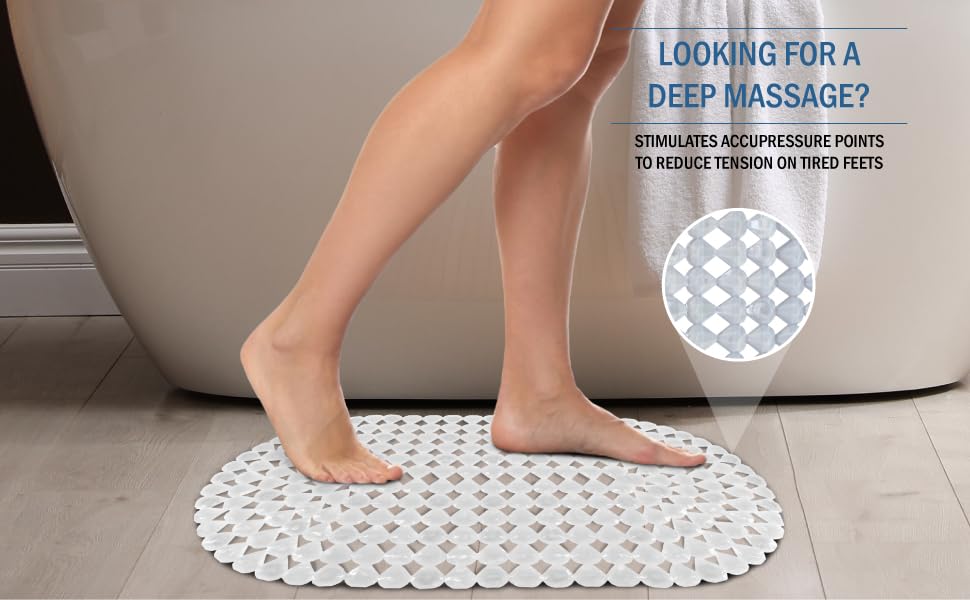 Splash Home Diamond Bathtub Mat Non-Slip, Shower Mat with 58 Suction Cups and Drain Holes Bath, 27 L x 15 W Inches, Machine Washable, PVC - Clear