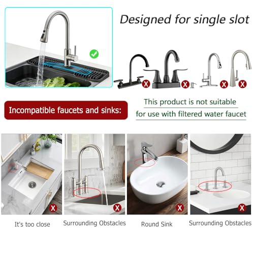 Kitchen Faucet Mat, DK-SIMINA Silicone Faucet Mat Silicone Faucet Drip Catcher with Cuttable Circular Central for Kitchen Sink, Tailor-Made for Faucets with Deck Plate【Black】 - color: Black