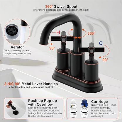 Two Handle Lavatory Faucet 4-inch Centerset Bathroom Sink Faucets with Drain Assembly for 3 Hole Sink Oil Rubbed Bronze Finish DF-4303CCH-ORB Duttao - color: Oil Rubbed Bronze
