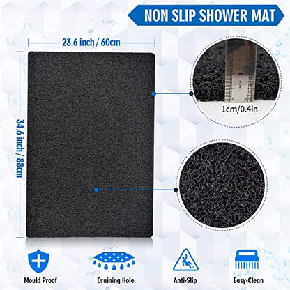 godehone Shower Mats Non Slip Without Suction Cups, PVC Loofah Bathroom Mats, Loofah Mats for Shower and Bathroom, Quick Drying, 23.6× 34.6 Inch, Black - color: Black, size: 34.6" x 23.6" (Rectangular)