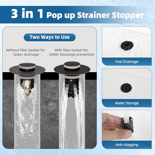 2-Pack Universal Bathroom Sink Drain Stopper, 4-in-1, Oil Rubbed Bronze | Hair Catcher Pop-Up Sink Strainer Stopper with 2-Layer Removable Stainless Steel Basket, Drain Plug for 1.1"-2.36" US Basin - color: Oil Rubbed Bronze Finished