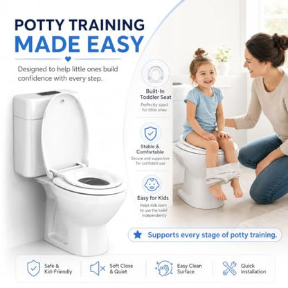 Round Toilet Seat with Built-In Toddler Seat, 2-in-1 Potty Training, White | Soft Close, Magnetic Child Seat, Quick Release, Easy Clean PP Plastic for Adults & Kids, Fits Most Standard Round Toilets - color: White, size: with toddler seat 1 Pack