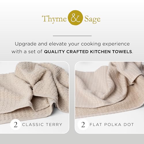Thyme and Sage 100% Cotton Turkish Kitchen Hand Towel Set, Flax, 8 Pack | Premium Materials, 16"x26", Made in Turkey, Ultra Absorbent, 350 GSM - color: Flax, size: Pack of 8