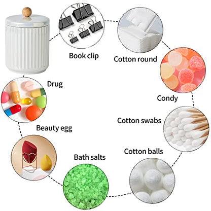 Ceramic Bathroom Canister Set with Coordinating Small Vanity Tray White | Qtip Holder Dispenser for Cotton Ball ,Swab,Pads , Floss, Bathroom Storage Jars with Lids White Small Tray