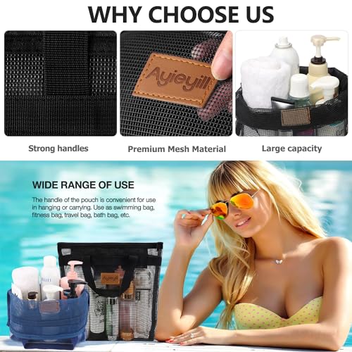 Hommtina 2 Pcs Shower Mesh Caddy Bag Quick Dry Hanging Toiletry and Bath Organizer for Travel and Swimming with Zipper (Dark Blue-Black) - color: Dark Blue-Black