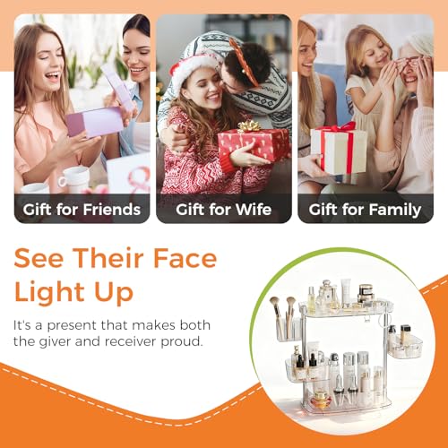 360°Rotating Makeup Organizer,Makeup Organizer Countertop with Brush Holder and Perfume Stand,Bathroom Counter Organizer,Skincare Holder Stand for Vanity,Detachable Hanging Hooks
