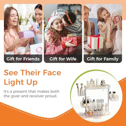 360°Rotating Makeup Organizer,Makeup Organizer Countertop with Brush Holder and Perfume Stand,Bathroom Counter Organizer,Skincare Holder Stand for Vanity,Detachable Hanging Hooks