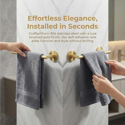 9" Self Adhesive Brushed Gold Towel Holder, No Drill Small Bathroom Organizer, 304SS - color: Brushed Gold, size: 9 Inch
