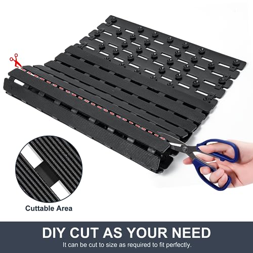 Yolife Quick Drain Shower Mat, 24.8 x 15.8 inch Power Grip Shower Mat Non Slip, Raised Non Slip Shower Mats for Inside Shower, Heavy Duty Curlable Stand up Shower Floor Mat,Black