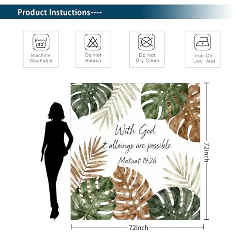 Bible Verse Shower Curtain, Christian Scripture Inspirational Quotes, Tropical Green Plant Shower Curtain,72x72 Inch Waterproof Polyester Insulated,with 12 Hooks - color: Multicolor Bb