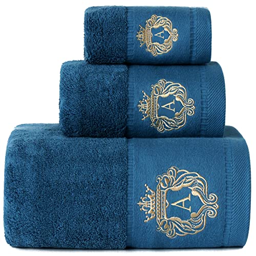 Luxury Bathroom Super Soft and Highly Absorbent Premium 100% Cotton Bath Towel Set for Gifts (Blue-A) - color: Blue-a